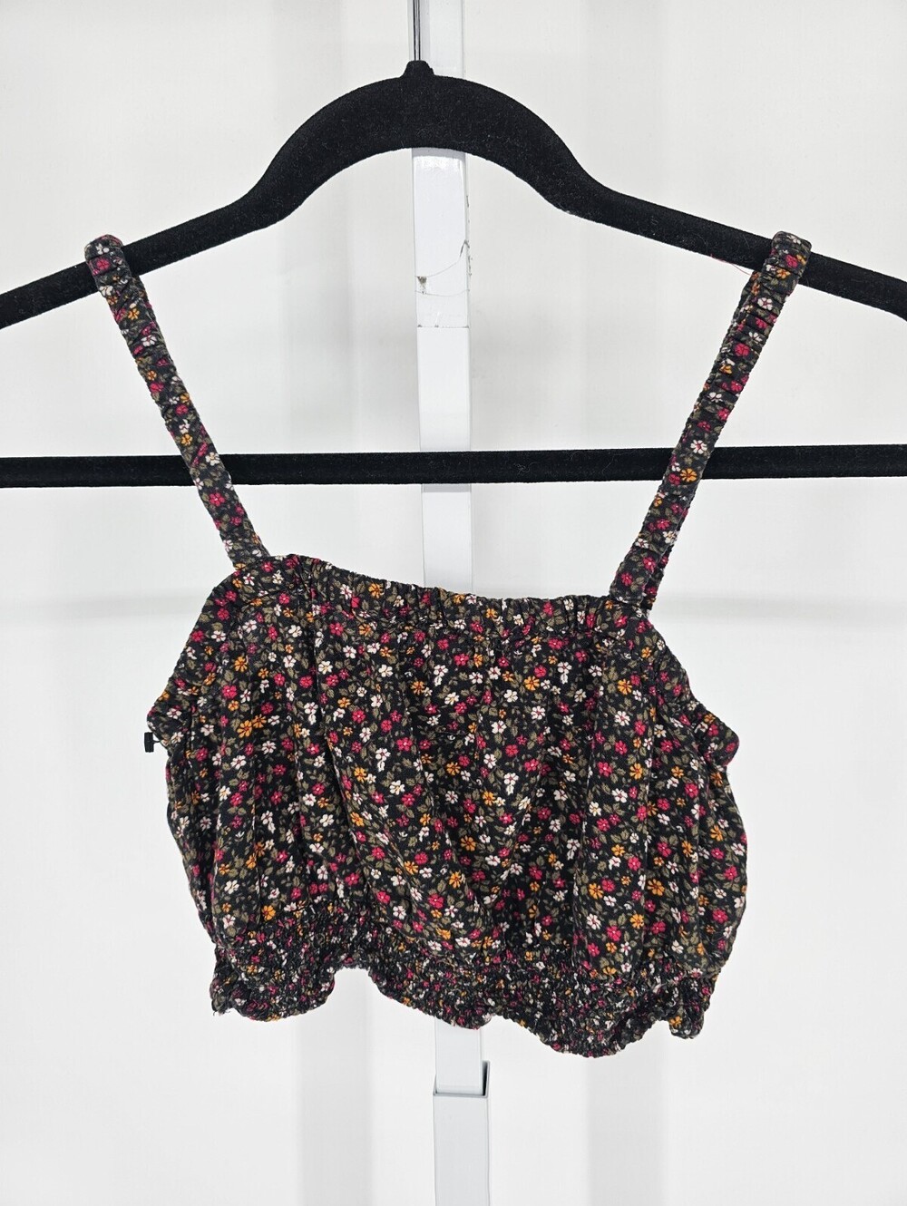 Y2K Aeropostale Womens Sz S Cropped Bralette Top Black Floral Boho Print - Picture 3 of 3